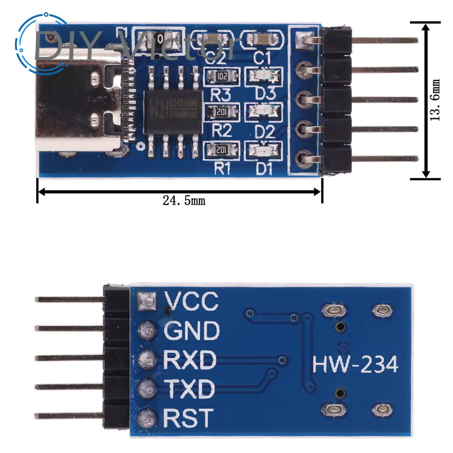 CH340N USB-C zu TTL Serielle Schnittstelle Modul in Blau für MCU Download und Upgrade (5V/3,3V) - Bild 2