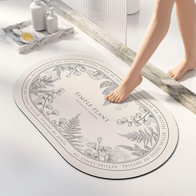 Ovaler Badezimmerteppich von Yiran Health & Beauty mit floralem Design aus Diatomeenschlamm, rutschfest und waschbar, B/T: 120 x 80 cm - Bild 1