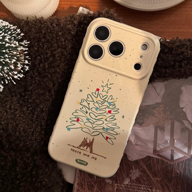 MUQGEW Handyhülle mit Koreanischem Cartoon-Weihnachtsbaum und Liebes-Herz-Graffiti-Muster für iPhone 17, 16, 15, 14, 13, 12 Pro Max, Stoßfestes Softcover - Bild 1