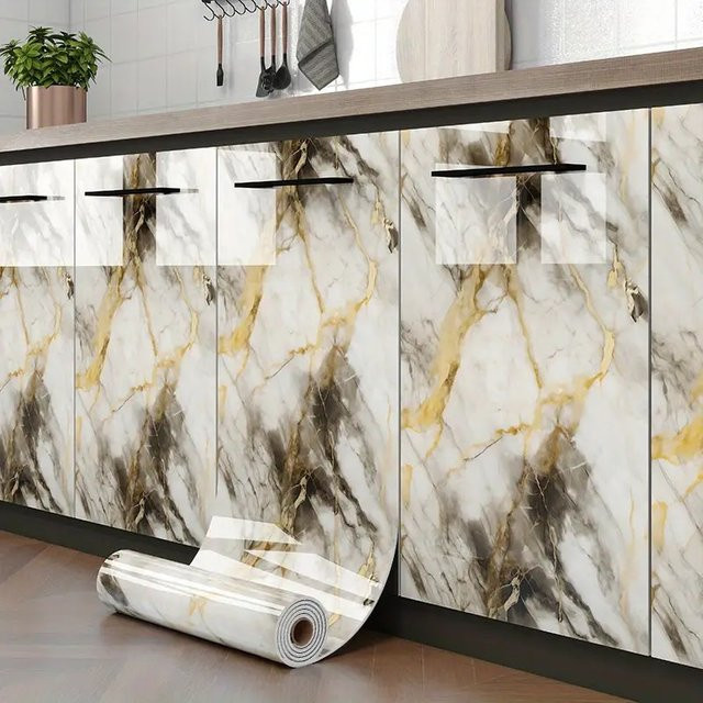 Selbstklebende Marmor-Tapetenaufkleber von Cheng Mu sweet home in Weiß, abstrakte Schaumstofffliesen im modernen Design für Küche und Schlafzimmer - Bild 1