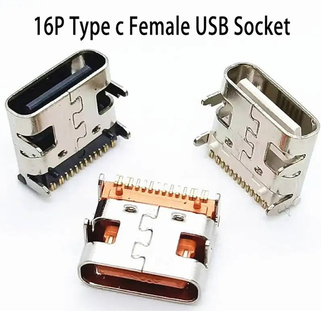 ChengHaoRan USB 3.1 Typ-C Ladeanschluss Buchse 12-Pin und 16-Pin in Silber und Weiß für Smartphones - Bild 1