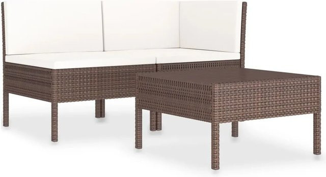 vidaXL 3-tlg Garten-Lounge-Set Modell 4 aus Poly Rattan in Braun mit Auflagen und Beistelltisch - Bild 1