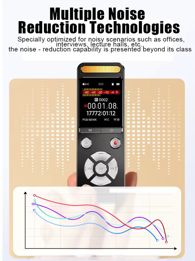Famue King of Voice Recorder 9126 KBPS Pro Voice Recorder mit 4 Mikrofonarray und externem Mikrofon Anschluss, Schwarz - Bild 5