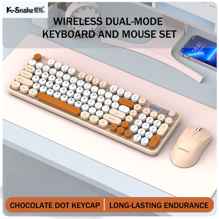 K-snake Wk300 Bluetooth kabelloses Tastatur- und Maus-Set in Blau mit Punk-Tastenkappen und Lautstärkeregler - Bild 4