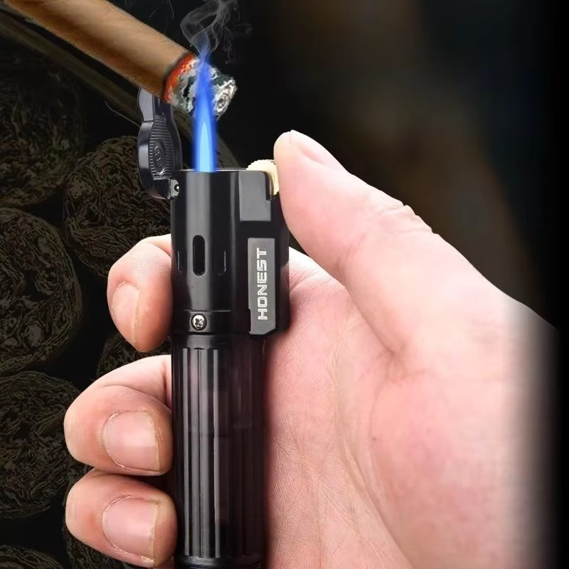 EHRLICHES Metall-Butangas-Feuerzeug mit blauer Flamme, winddicht und tragbar, Schwarz/Lila - Bild 2