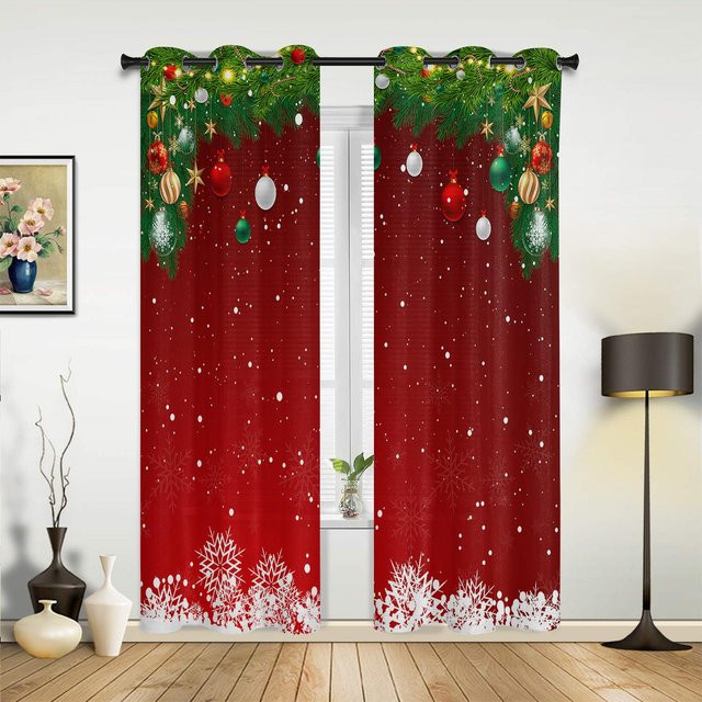 Moderne Weihnachtsbaum Dekoration Vorhänge mit Sternen in Rot, halbtransparent, Breite: 135 cm, Höhe: 60 cm - Bild 1