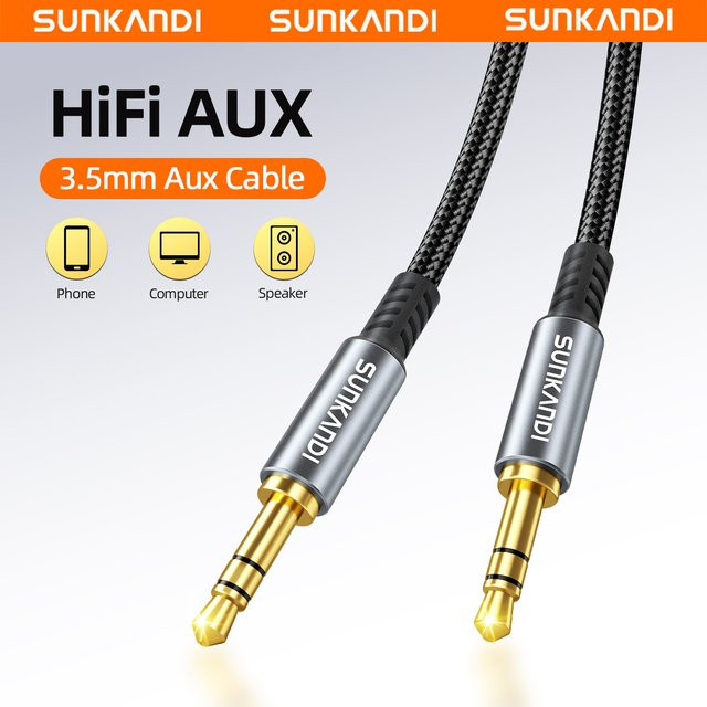 SUNKANDI Aux-Kabel Schwarz mit 3,5 mm Klinkenstecker auf Stecker für Stereo-Audio - Bild 1