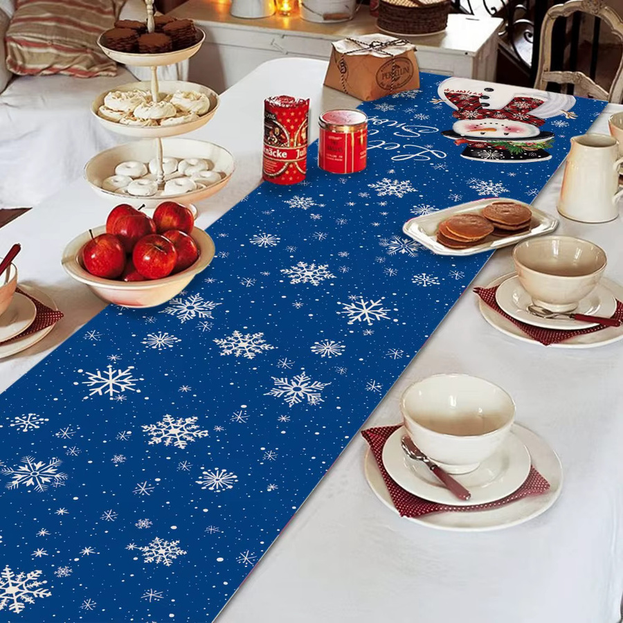 VIKAMA Weihnachts-Tischläufer in Blau mit verschneiter Dekoration für deinen Esstisch, B/H: 90 x 33 cm - Bild 4