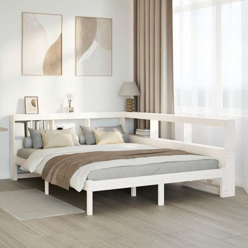 Massivholzbett mit Regal von Vidaxl aus Kiefer in Weiß, B/T/H: 140 x 190 x 80 cm - Bild 1