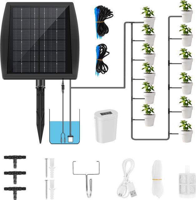 Solar-Bewässerungskit mit Timer und Emitters in Schwarz, IP67 wasserdicht und solarbetrieben - Bild 1