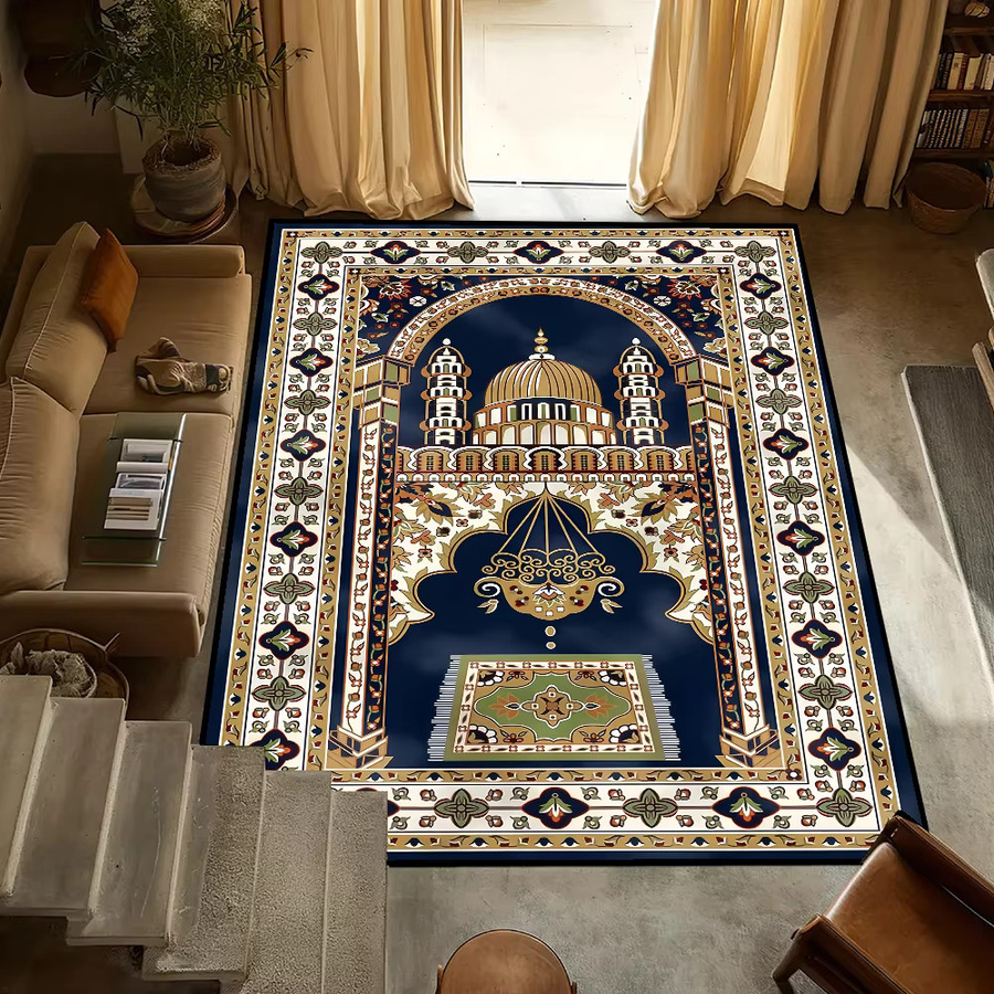 Handgefertigter, rutschfester Teppich mit orientalischem islamischem Muster in Blau für Wohnzimmer, Küche oder Schlafzimmer - Bild 6