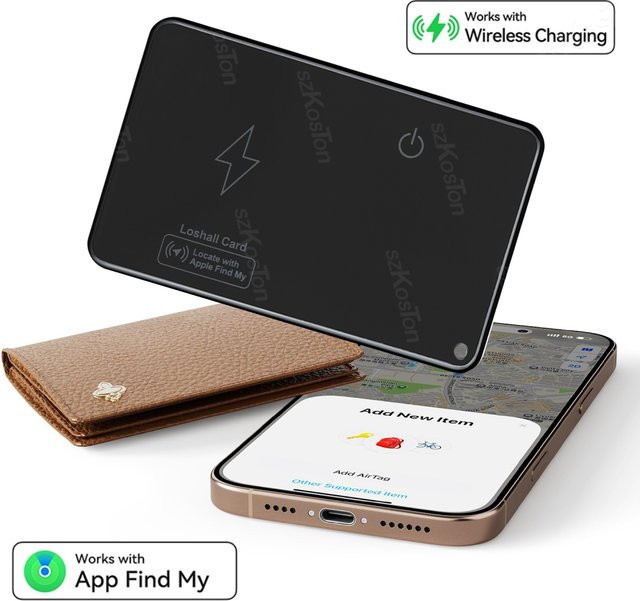 SZKOSTON Bluetooth Tracker Wallet Track Card mit GPS-Standortfunktion für iOS, Schwarz - Bild 1