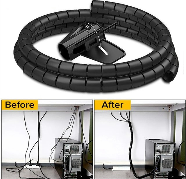 Flexibles Drahtwickelrohr Kabelschutz-Organizer in Schwarz, Länge: 2 m, Durchmesser: 10 mm und 16 mm - Bild 1