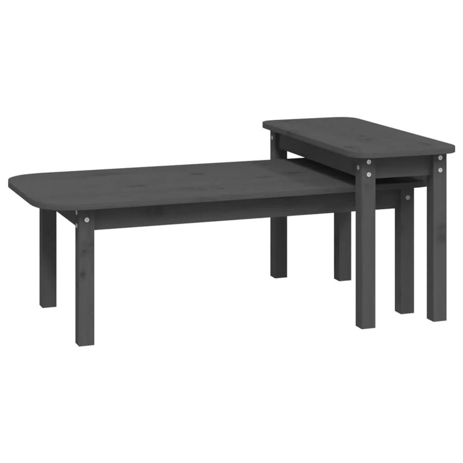 vidaXL 2-tlg. Couchtisch-Set aus massivem Kiefernholz in Grau, rustikaler Design mit verschachtelten Tischplatten - Bild 2