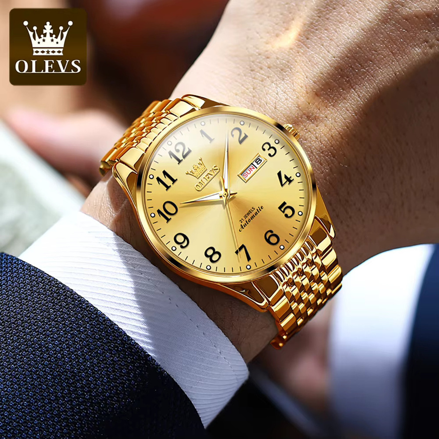 OLEVS Armbanduhr Automatik, Edelstahl, Bicolor, Gold, Herren - Bild 4