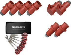 MENNEKES Aktionspaket 12153 mit 16A 5p 400V IP54 Stecker Kupplung und Phasenwender in Rot inklusive Steeldarts - Bild 1