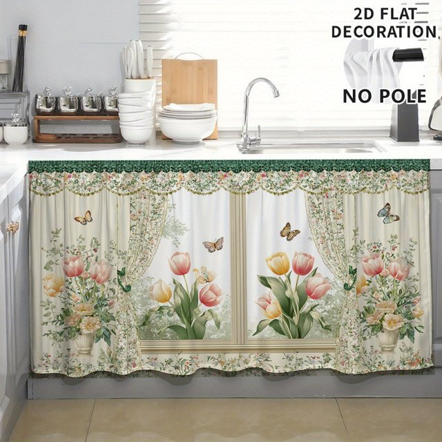 VIKAMA Sichtschutzvorhang für Schränke mit floralem Tulpen- und Schmetterlings-Design, blickdicht und staubdicht, Mehrfarbig - Bild 1