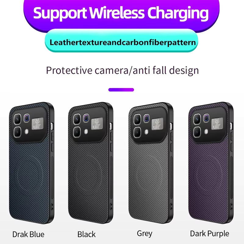 Magnetische Lederhülle mit Carbonfaser-Textur und Kameraschutz für Infinix Note 60 Ultra, Note 60 Pro und Note 60 in Schwarz - Bild 5