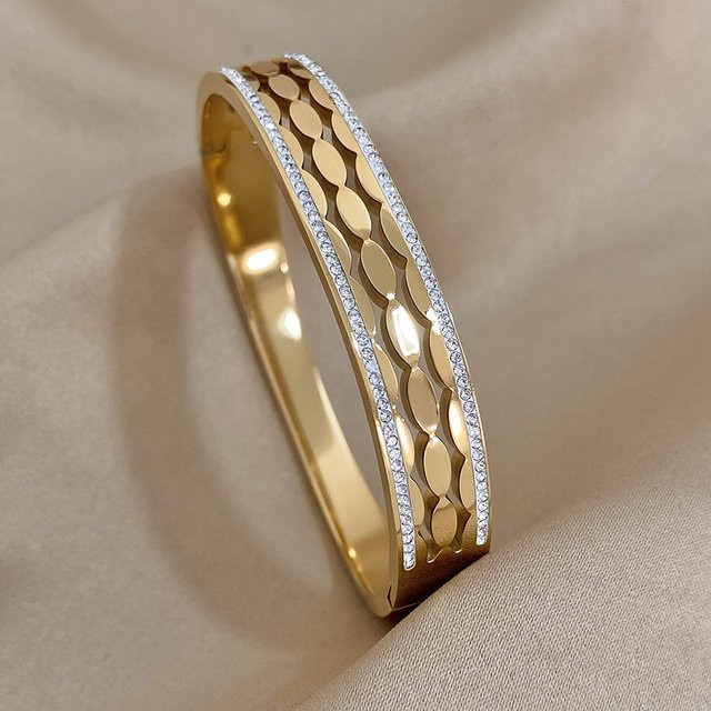 Greatera Armband Manschette, Edelstahl, Gold, Zirkonia, Kristall, Damen - Bild 1
