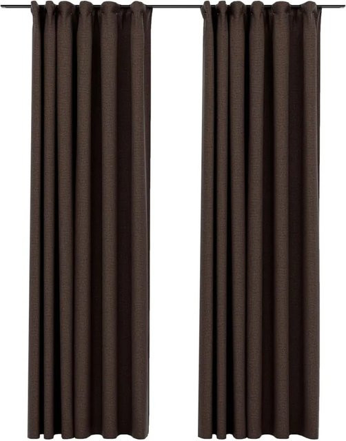vidaXL Verdunkelungsvorhänge in Leinenoptik mit Haken, 2 Stück, Taupe, B: 140 cm, H: 245 cm - Bild 1