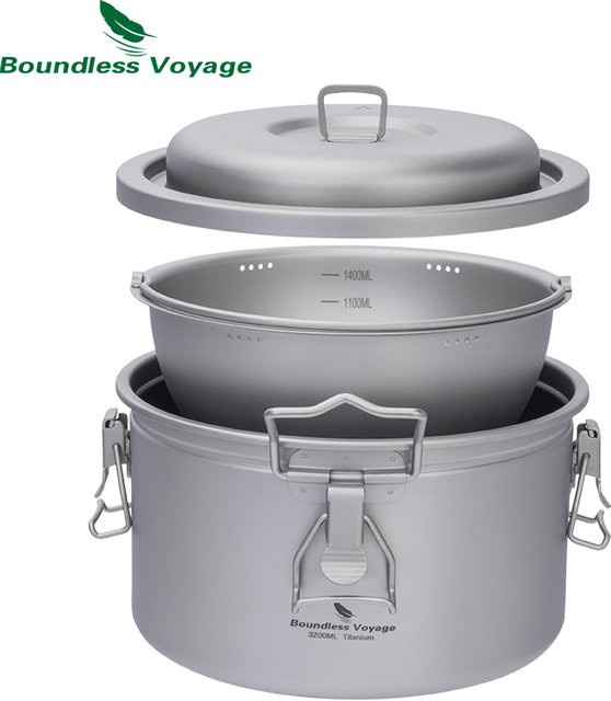 Boundless Voyage Titanium Camping Topf, silber, 3,2 l, ultraleichter Multifunktionsherd und Reiskocher für Outdoor, Wandern und Reisen - Bild 1