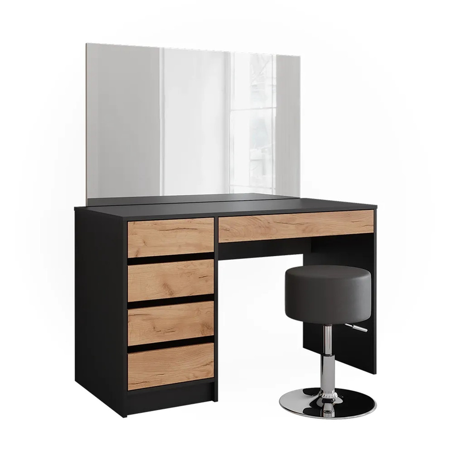 Vicco Schminktisch Sherry in Anthrazit und Goldkraft Eiche mit Spiegel und Hocker, Breite: 120 cm, Tiefe: 75 cm - Bild 2