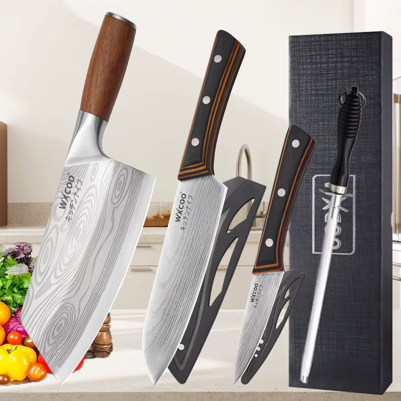 WXCOO Santoku-Messer aus Edelstahl mit ergonomischem Holzgriff in Silber, 17,78 cm - Bild 4