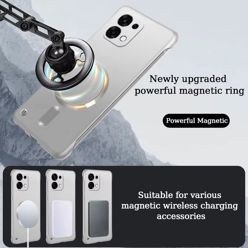 Lucky Ring Fundas Magnetische Handyhülle für OPPO A6 A6S A6T Pro A6K A6 Global, Rahmenlose matte PC-Abdeckung, Stoßfest, Schwarz/Silber - Bild 2