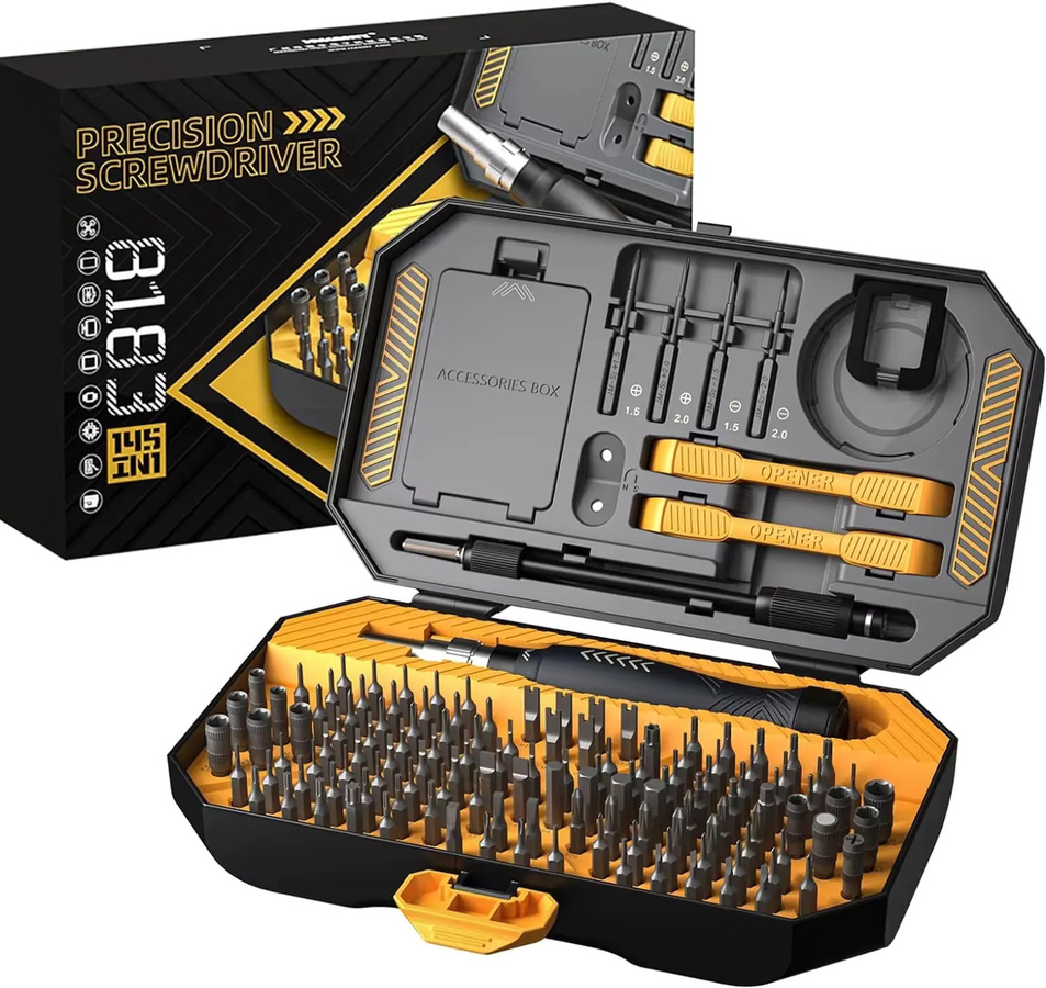 JM-8183 145-in-1 Präzisions-Schraubendreher-Set in Schwarz mit magnetischen CR-V-Bits für iPhone, PC und professionelle Reparaturen - Bild 2