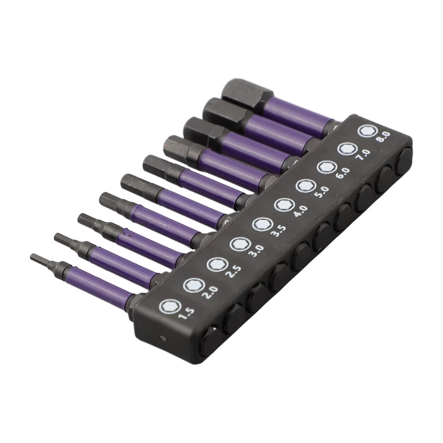 VIBRATITE 10er Set Hex Kopf Schlüssel Bohrer mit magnetischem 1/4 Zoll Quick Release Bit Halter und Schraubendreher Bits in Lila, H1,5-H8 - Bild 4