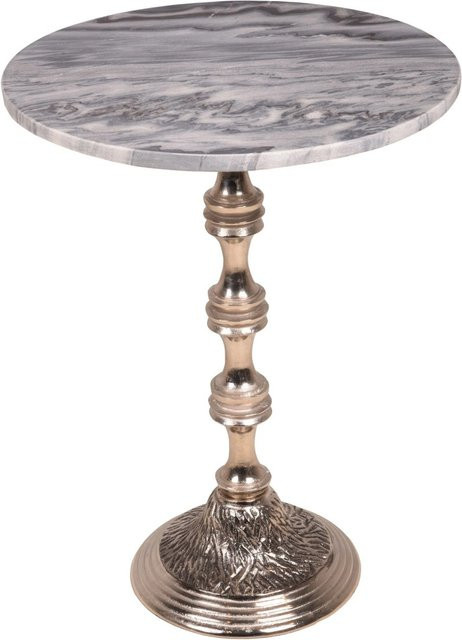 DELUKE Beistelltisch OLE in Silber mit Marmorplatte und Aluminium, runder Couchtisch für dein Wohnzimmer, B/T/H: 41 x 41 x 54,5 cm - Bild 1