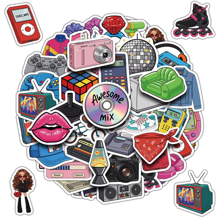 50-teiliges Set Cartoon-Sticker, Vintage Y2K, Multicolor - Bild 2
