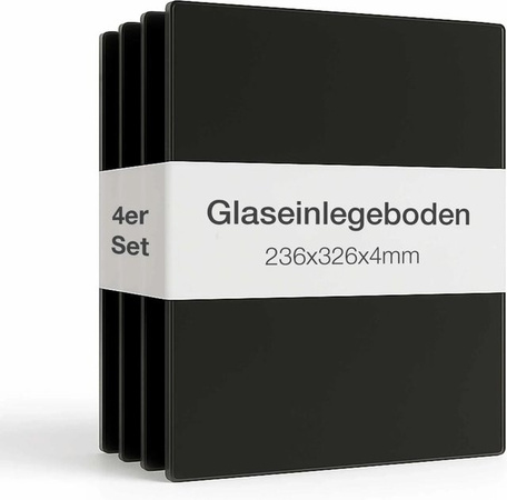 K-Möbel Glasboden-Erweiterungsset für 1-türige Standvitrine, 4er Set aus ESG-Glas in Schwarz, B/T: 32,6 x 23,6 cm inklusive Bodenträger