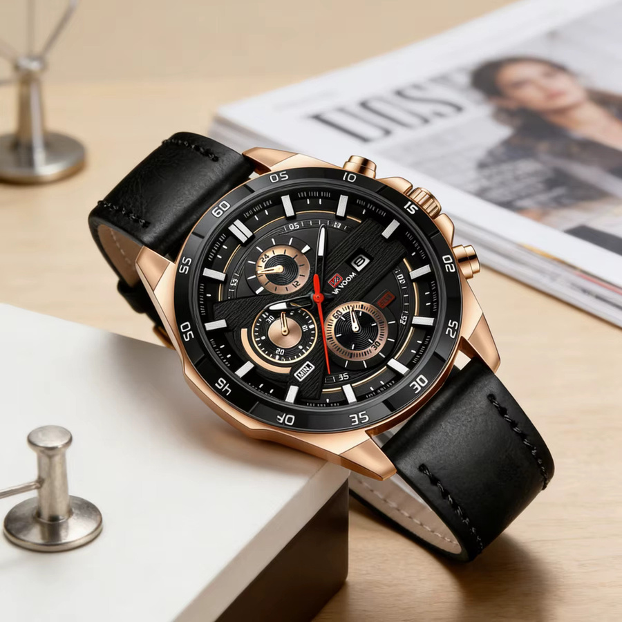 VA VA VOOM Armbanduhr, Quarz, Roségold, Leder, 46 mm, Herren - Bild 3