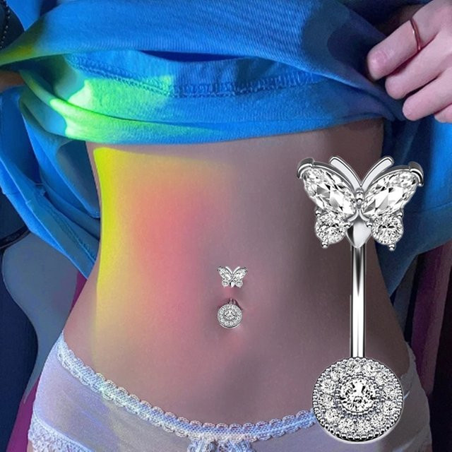 Piercing Addicter Bauchnabelring, Kristall, Schmetterling, Silber, Unisex - Bild 1