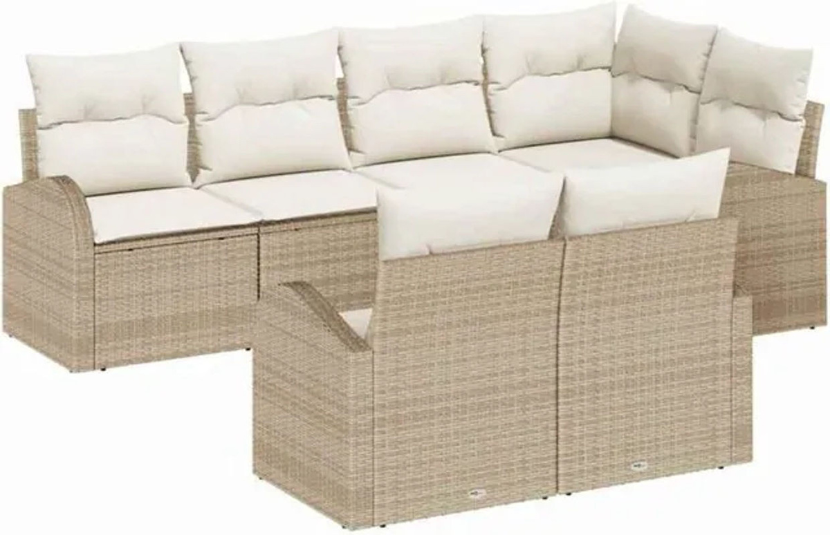 Vidaxl Garten-Sofa-Set aus Poly-Rattan mit 7 Kissen in Beige und Weiß - Bild 1