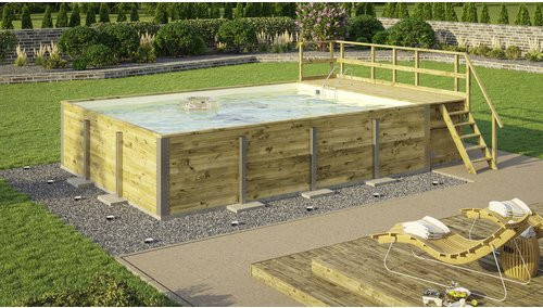WEKA Massivholzpool 595 mit Technikraum und Sonnendeck, Sand, B/H/L: 416 x 116 x 644 cm - Bild 1