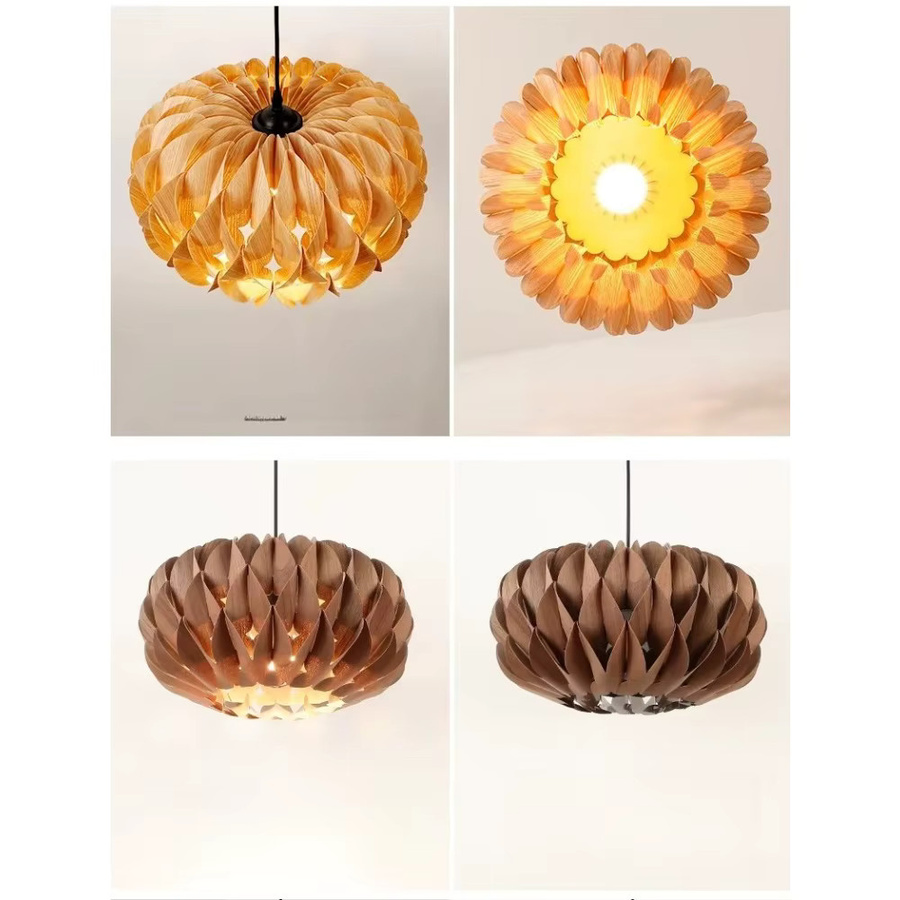 JOYINLED Holz-Pendelleuchte im japanischen Stil, runde Kunstlampe aus Holz und Metall in Braun und Schwarz, Durchmesser: 40 cm - Bild 3
