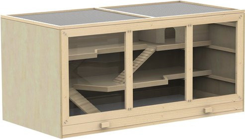 PawHut Hamsterkäfig aus Tannenholz und PVC in Braun, B/H/T: 57 x 55 x 115 cm - Bild 1