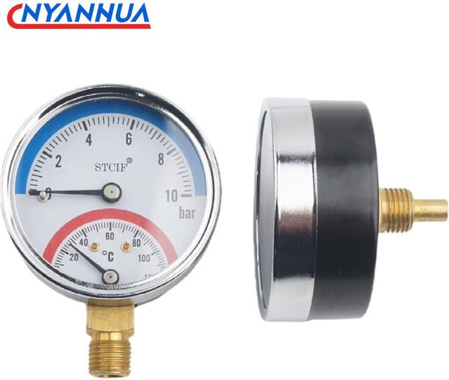 CNYANNUA Integriertes Temperatur- und Druckmanometer für Wasserheizungen bis 120 °C mit 10 kg Druck - Bild 1