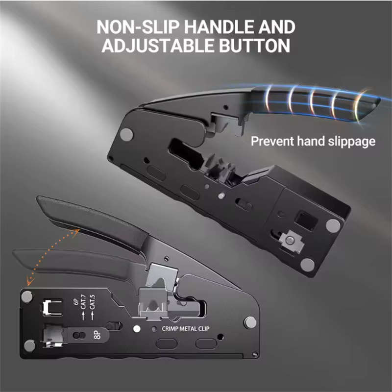 AOKIN Elektriker-Crimpingzange in Schwarz für CAT7, RJ11, RJ45, CAT6 und CAT5E Steckverbinder als Abisolier- und Schneidwerkzeug - Bild 2