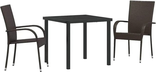 vidaXL Garten Essgruppe 3-teilig aus Poly Rattan und Stahl in Braun mit Sicherheitsglas, B/T/H: 130 x 73 x 80 cm - Bild 1