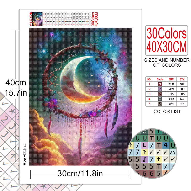 Ever shine Diamantstickerei Landschaft mit Traumfänger und Blumen als quadratische Mosaik-Malerei in Mehrfarbig - Bild 2