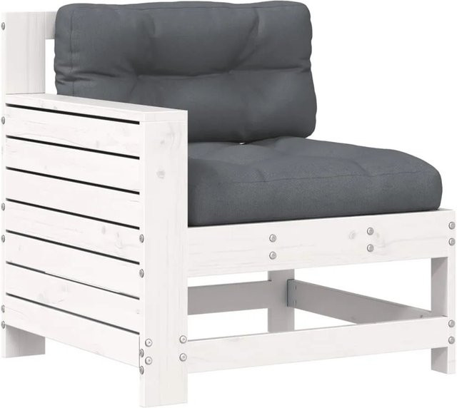 vidaXL Gartensofa aus massivem Kiefernholz mit Armlehnen und Kissen in Weiß und Anthrazit mit rustikaler Optik - Bild 1