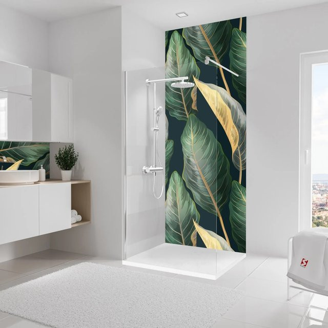 Schulte Duschrückwand DecoDesign Softtouch Tropenblätter in Gold und Multicolour B: 255 cm, H: 100 cm - Bild 1