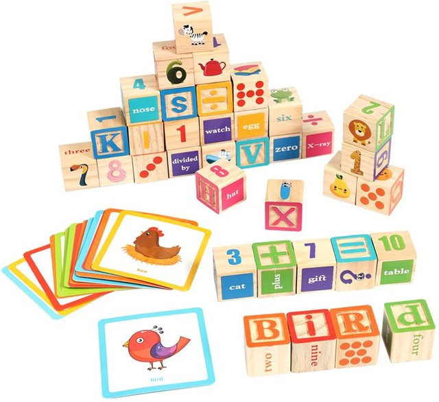 Topmix Montessori Holzbausteine-Set ABC-Buchstaben & Zahlen, 36-teiliges Set, ab 3 Jahre - Bild 1