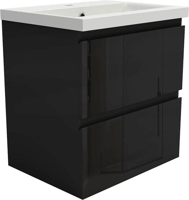 Duschparadies Waschtisch Zwenia 2-teilig aus Keramik und MDF in Schwarz Hochglanz B: 50 cm, H: 38,5 cm, T: 25,2 cm - Bild 1
