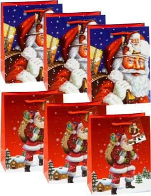 TSI Geschenktüten Set Nikolaus, 6-teilig, Blau, PP-Folie, Motive: Nikolaus in Landschaft und Nikolaus vor blauem Himmel - Bild 1