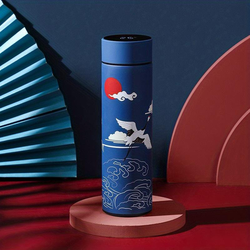 Yiran Furniture Thermowasserflasche im chinesischen Retro-Stil mit intelligenter Temperaturanzeige aus Edelstahl, Rot, 500ml - Bild 2
