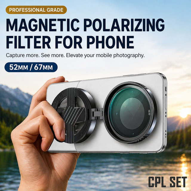 OBKEY Magnetischer CPL Filter Universell für 52mm und 67mm Kamera-Objektive in Schwarz zur Reduzierung von Reflexionen - Bild 1